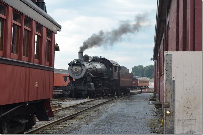Coach 59 is ex-Boston & Maine built 1904 and restored 1998. N&W 475 needs no introduction. Strasburg.
