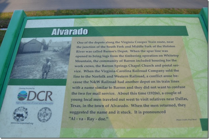 Virginia Creeper Trail - Naming Alvarado - marker.