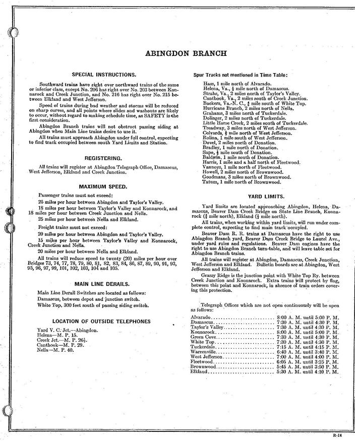 N&W employee Timetable 1930 - page 2.