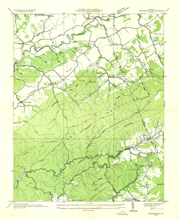N&W USGS VA Konnarock Quadrangle Topographic map - 1935. Image only. PDF (with notes) is at the end of web page, paragraph 57.