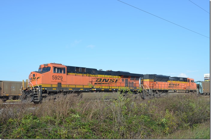 BNSF ES44AC 5929 (blt 2005-06) and SD70ACe 9120 (class of 2012) are on the front in south yard. Leaving out the old IC Kentucky Division they will probably be DPUs. Foreign power on western coal trains coming in from Metropolis is common. Paducah KY.