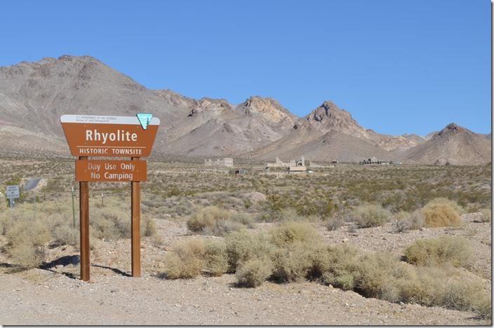 Rhyolite historic town site sign.