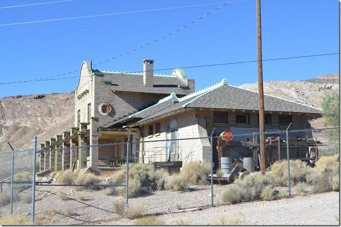 Street side of the beautiful LV&T depot. It awaits restoration. It only served trains from 1906 until 1918. It was a casino and restaurant after that. Rhyolite NV.