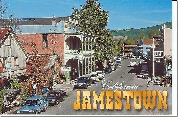Jamestown (population 3,433) bills itself as the “Gateway to the Mother Lode and Southern Mines.” As you can see the main drag is lined with antique shops, restaurants and historic hotels. A Dollar General is over on the bypass. Jamestown post card.