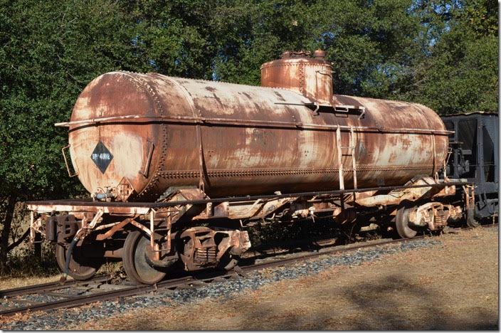 Ex-Southern Pacific tank car 4002. The trucks were embossed 3-42. Jamestown CA.