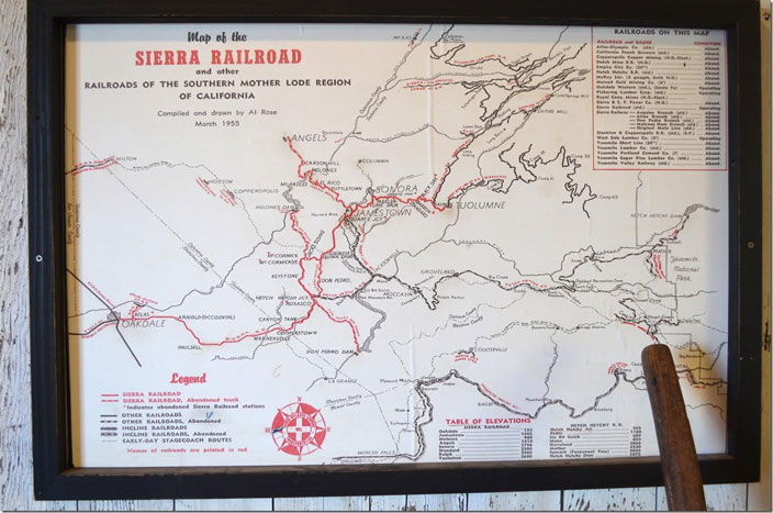 In the gift shop I purchased a copy of the Arcadia Publishing Images of Rail series book Sierra Railway by Stephen D. Mikesell. He does a good job covering the lines early history, equipment and extensive movie career. I wish a paper copy of this map had been available. Sierra RR map.