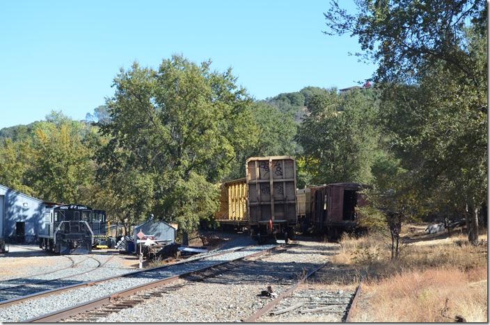 Sierra Northern Ry 52 is heading up the hill to switch the lumber mill at Sonora which is only a couple of miles away and now the end of the line. View 5. Jamestown CA.