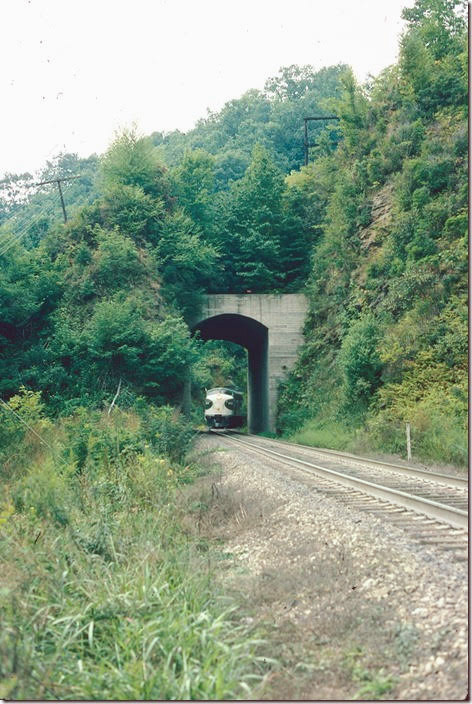 Southern 6133-6141 approach McElroy Tunnel with the Skyland Special descending Blue Ridge Mountain. 09-06-1976.