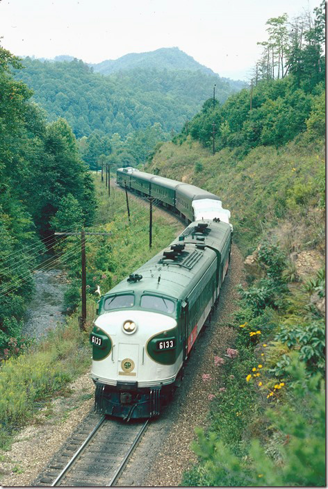 Southern 6133-6141. View 3. Shot off an overpass near Old Fort NC. The train only went down to Old Fort and back. We rode it one day.