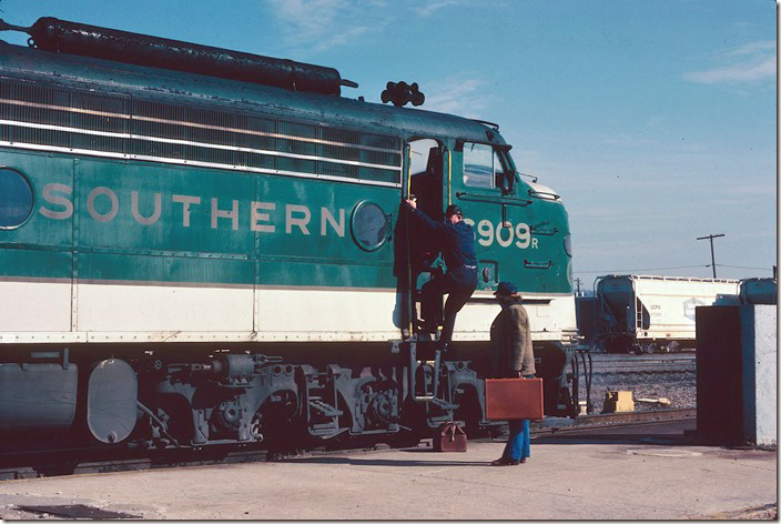 Crew of No. 2, the n/b Southern Crescent, changing crews at the location FKA Birmingham Terminal Station. 01-29-1979.