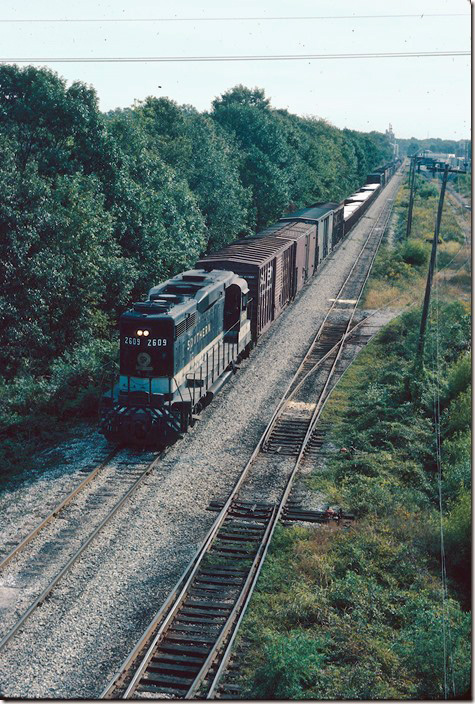 Southern GP30 2609 is on s/b local #72 at Boonville IN. 09-24-1981.
