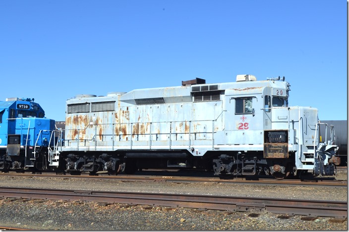GP30 29 is former Phelps-Dodge, and it is still in P-D paint. I’m not sure which mine it was used at. P-D operated Tyrone in this district and Morenci AZ to the west in Arizona. Southwestern RR GP30 29. Hurley NM.