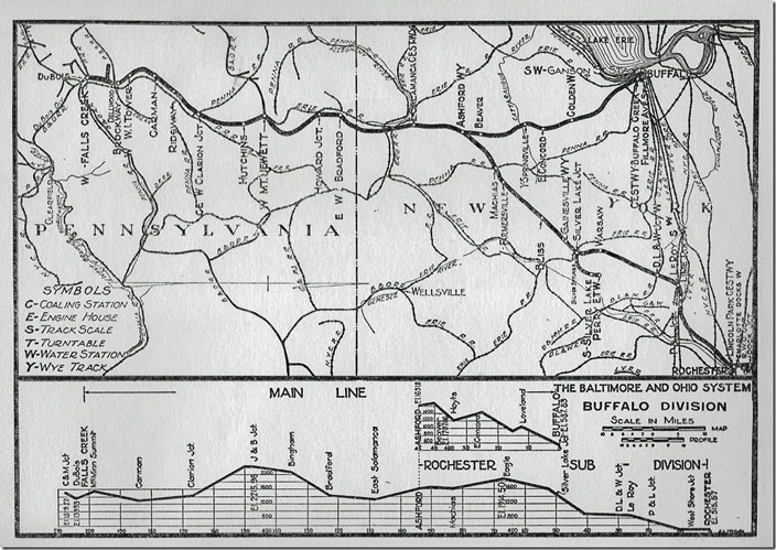 B&O map from timetable #35, 1953. Mt. Jewett was around the top of the hill from Bradford to Johnsonville. Note the Northern Sub. begins at Mt. Jewett. Main Line SD.
