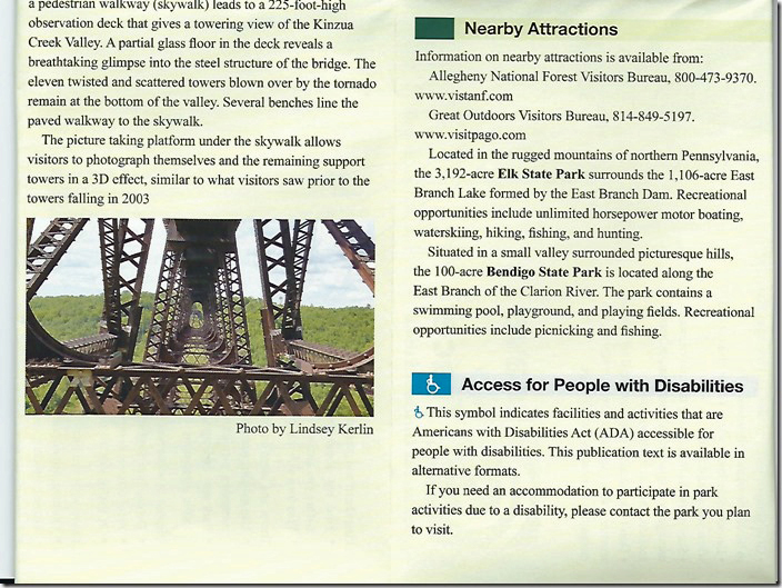 Kinzua Bridge SP. Brochure inside content page 2.