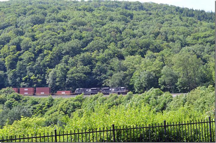 Maybe they are not steam for vintage diesels, but it is still a thrill to watch trains negotiate “the curve.” NS 7236-7254. View 2. Horseshoe Curve.