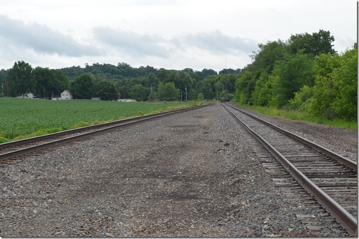 NS Cleveland Line (left) looking east at Bayard OH. Mahoning Valley Ry. looking southwest to Minerva on right. NS MVRY. Bayard OH.