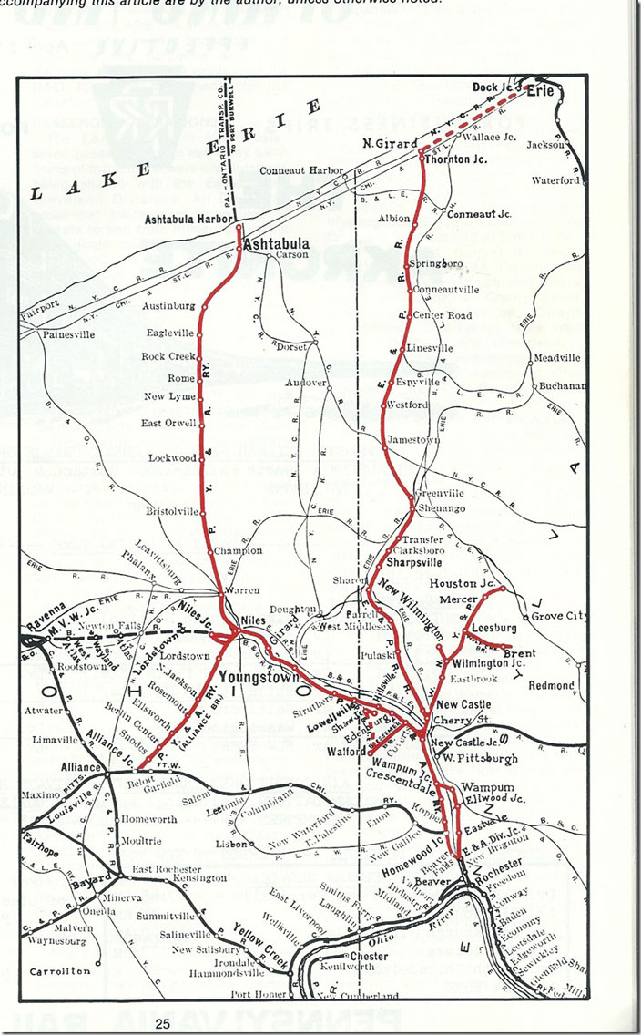 Map of the PRR Erie & Ashtabula (PRR E&A) Division circa 1942.