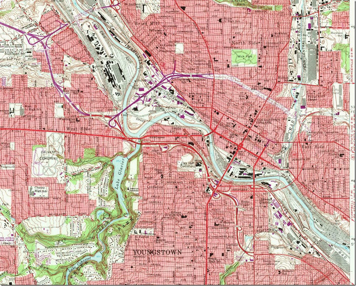 Youngstown topo in the Penn Central era. Youngstown OH, 1:24,000 quad, 1963, USGS.