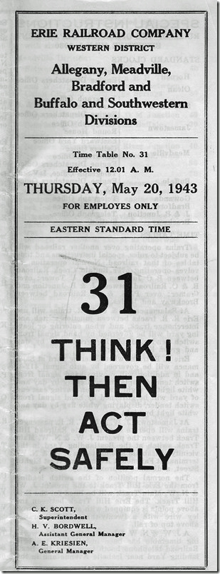 Erie Bradford 1943 timetable 31 cover.
