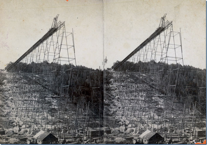 Construction of the original iron bridge in 1882. Erie Kinzua bridge.