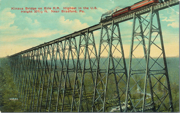 Colorized version of the above postcard. Erie Kinzua bridge.