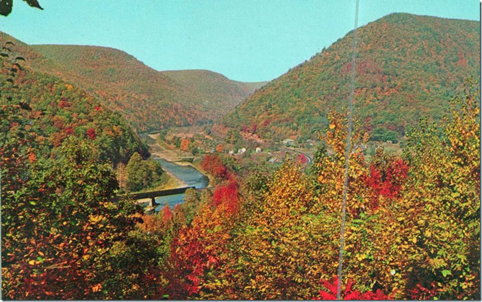 A post card showing the Corning Branch in the Pine Creek valley at Blackwell PA. NYC scene Pine Creek Blackwell PA.