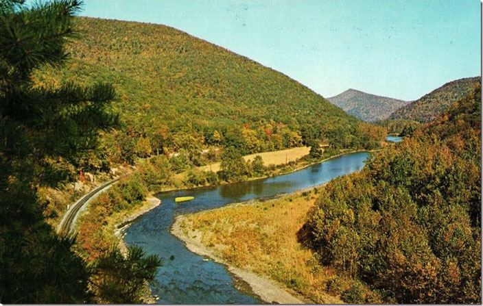Postcard depicting the Corning Branch near Waterville PA. NYC scene Pine Creek near Waterville PA.