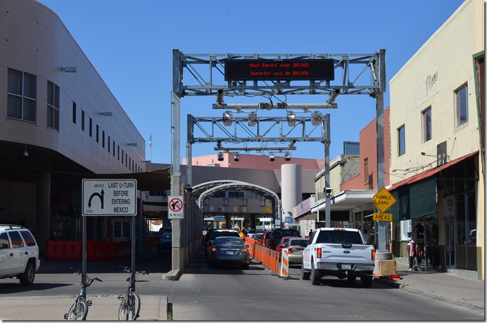 Vehicle border crossing to Mexico on N. Grand Ave. US border crossing. Nogales AZ.