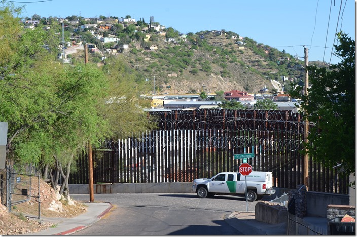 Our first view of Mexico with a border patrol truck parked along the fence. Nogales AZ looking into Mexico.