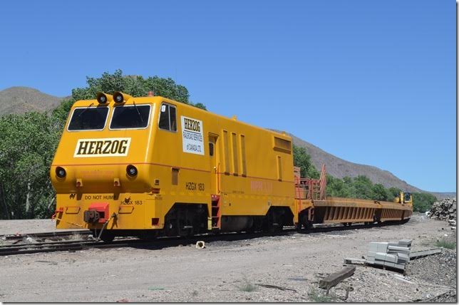 Parked on a leg of the wye that once formed the branch to Pioche was this Herzog Railroad Services “Multi Purpose Machine” for handling scrap ties. According to their web site the HPM can do a wide variety of maintenance jobs.