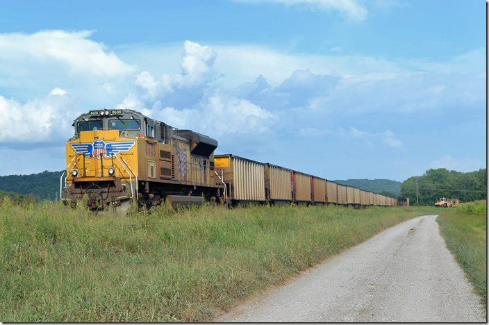 UP 8608 on AEP coal train at Cora Coal Terminal loop track. Cora IL.