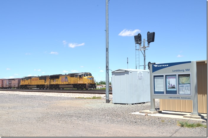 Amtrak’s tri-weekly Sunset Limited stops here during the day. UP 5079-4431. Lordsburg NM.