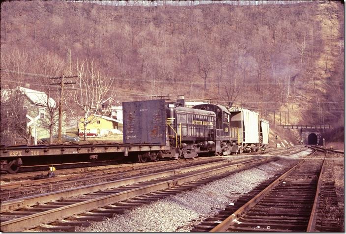 RS-3 moseyed out of Knobley Tunnel heading toward the yard on the Connellsville main. WM Ridgeley WV.