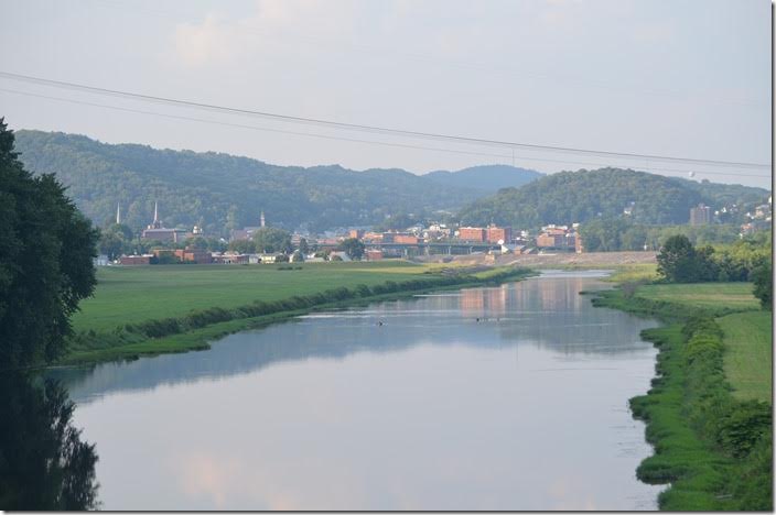 Looking north toward downtown Cumberland. The CSX yard would be out of view on the right. Potomac River. Cumberland MD.