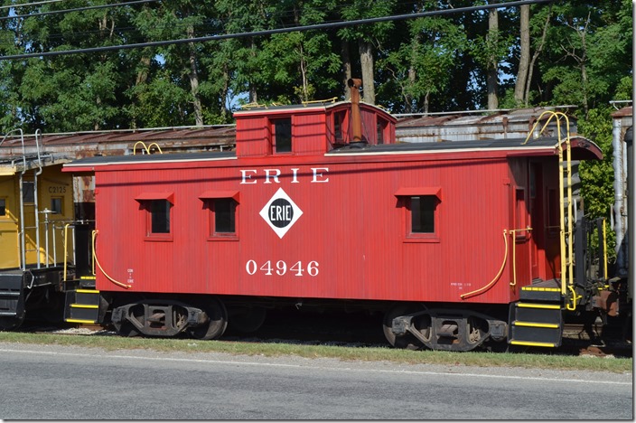 Erie caboose 04946 was built by Magor Car Corp. in 1930. Identical Pere Maquette’s A800s were built at the same time. Perhaps the Advisory Mechanical Committee had influence on both Van Sweringen roads buying this design. Connersville IN.
