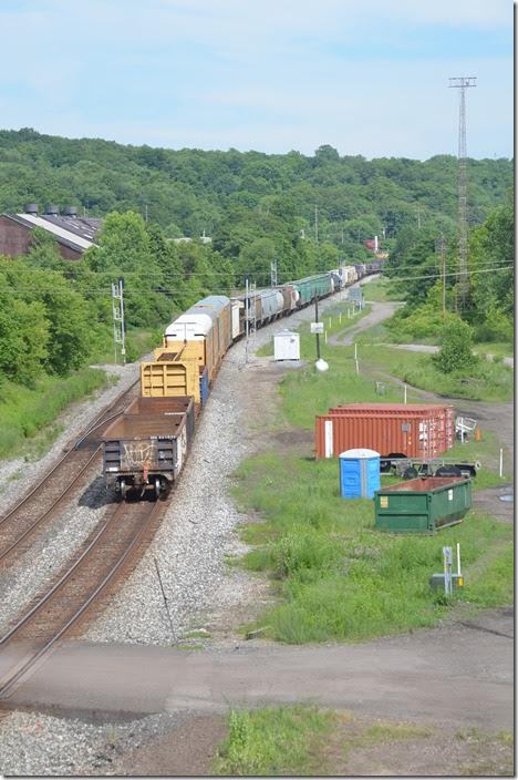 Q348 is almost clear of “Haselton” interlocking (Center Street). CSX 5238. Haselton OH. View 2.